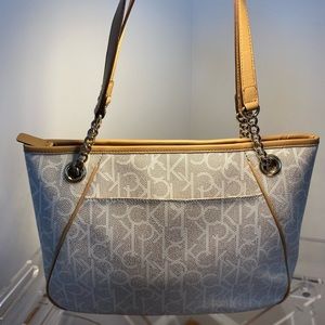 CALVIN KLEIN Monogram Zip Top Chain Tote